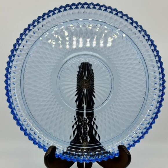 Vintage Indiana Glass Serving Platter 12 Inches Diamond Point Pattern Ice Blue~ - Picture 6 of 8